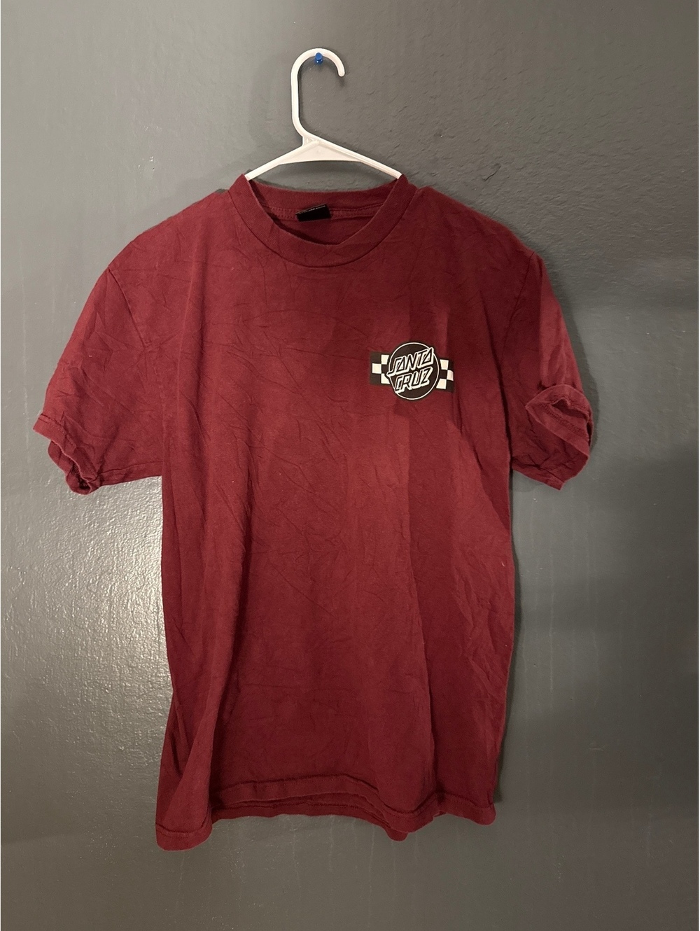 Santa Cruz Skateboard Burgundy T-Shirt with Checkerboard Logo